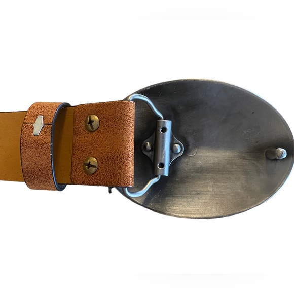 Turquoise Stone Embossed Brown Leather Western Belt With Silver Metal BuckleNew - Picture 8 of 15